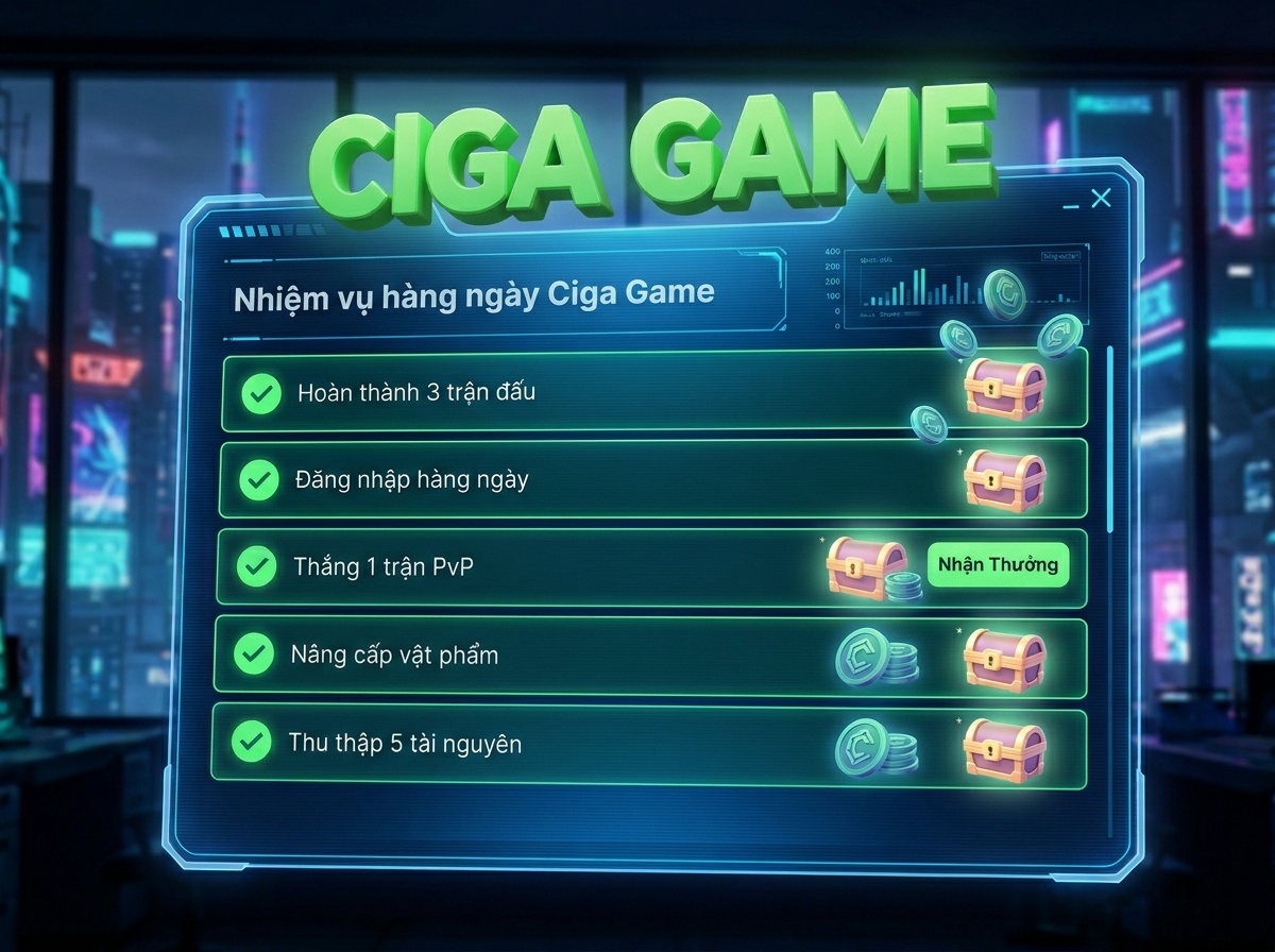 bảng nhiệm vụ hàng ngày ciga game